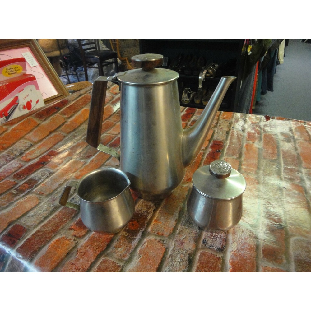 Mid Century‎ International Decorator Stainless Coffee Tea Pot sugar creamer 18-8